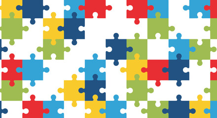 Naklejka premium Colorful Jigsaw Puzzle Pieces Pattern Vector Illustration, Abstract Geometric Background Design with Interlocking Elements for Creative Projects and Educational Concepts