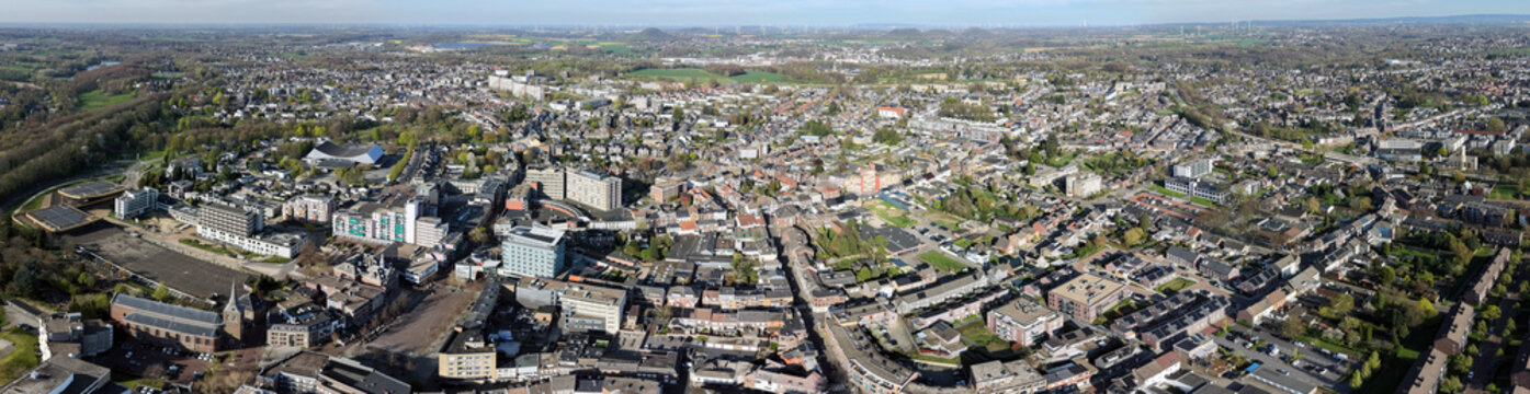  An Aerial view around the old town beside the city   Kerkrade in the netherlands on a cloudy spring day