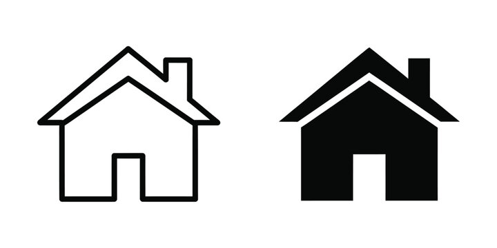 Comparison of a simple outline house with a filled silhouette house icon design
