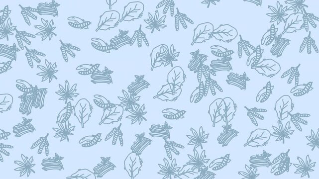 Scattered pattern featuring leaves, flowers, and plant forms. Great for naturethemed designs, textiles, packaging, and stationery. Versatile and aesthetically pleasing.