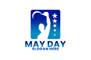 Fototapeta premium May Day Labor Day Worker Logo with Sickle and Stars. May Day International Logo Design Vector
