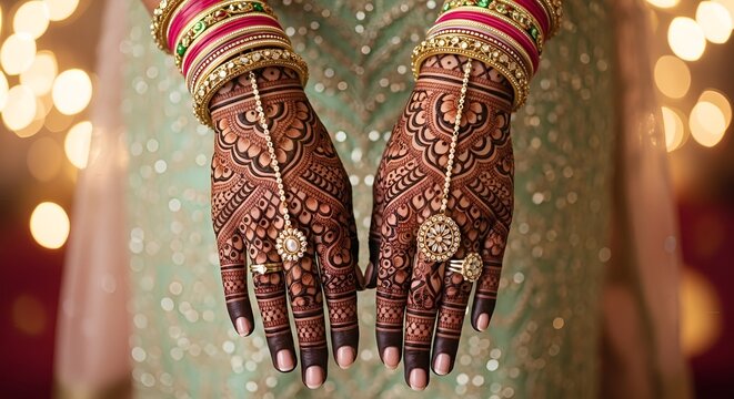 Close up Detailed Hands Adorned with Henna Tattoo for Celebration