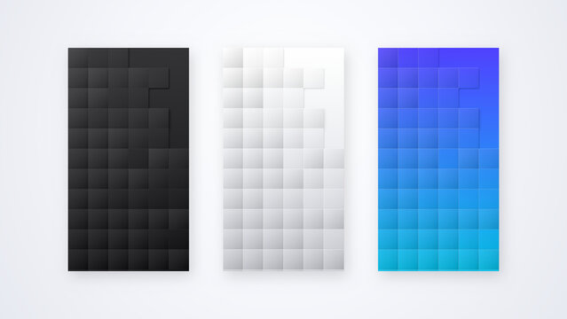 Modern Business Banner Set With Extruded 3D Geometrical Cubes And Squares Matrix