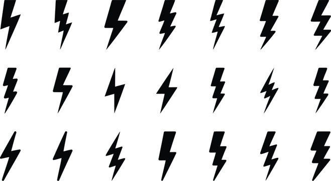 Multiple stylized black lightning bolt shapes presented in an organized grid formation