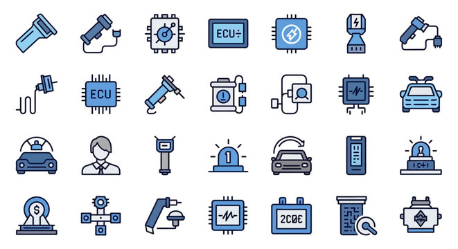 Collection of various technology icons.