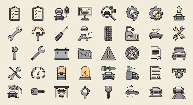 Collection of various industrial icons.