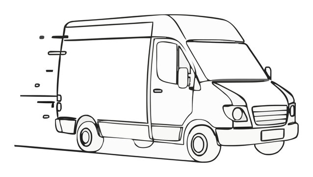 Minimalist Line Art Delivery Step Van Speeding Icon. Generative AI
