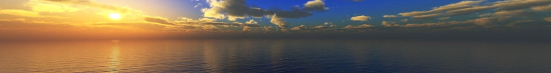 Fototapeta premium Panorama of sea sunset, ocean sunrise, seascape, 3d rendering 