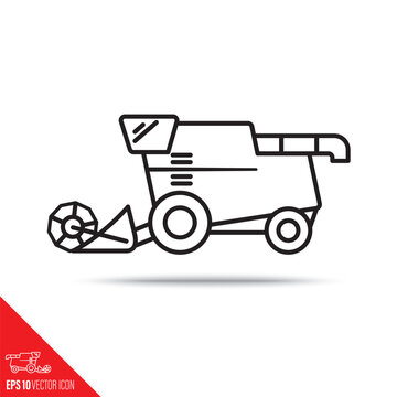 Combine harvester line icon. Agricultural machinery vector symbol.