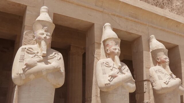 View of the Hatshepsut Temple, archeological site in Luxor, Egypt. Art and travel in Egyptian city, with monuments and landmarks
