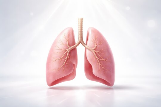 Anatomical representation of healthy human lungs with branching bronchioles on a bright, ethereal