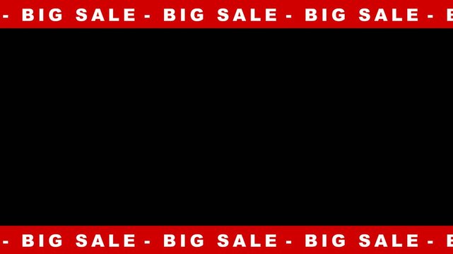 Dynamic 4K Seamless Loop 3D Render Big Sale Scrolling Red Ticker Banner Moving Horizontally on Transparent Background Frame for Commercial Promotion