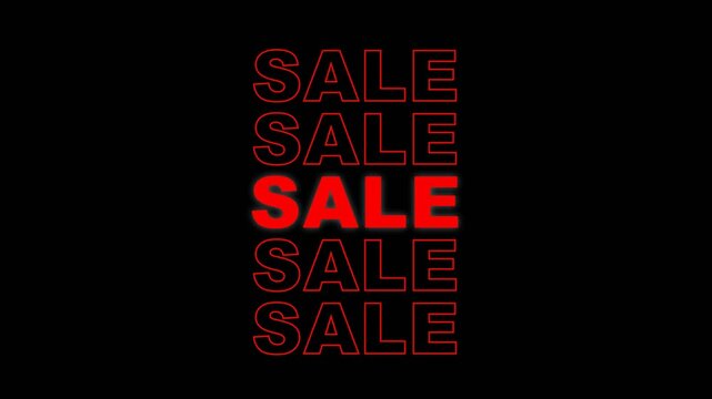Vibrant 4K Seamless Loop Red Sale Text Animation Flashing over Black Background for Retail Promotion and Marketing Campaigns