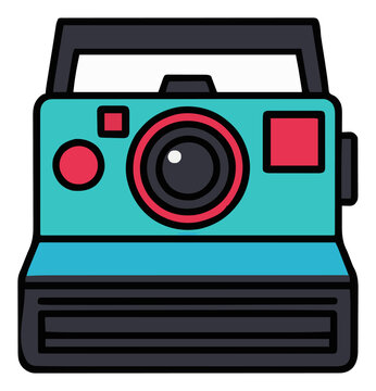 Minimalist Line Art Vintage Polaroid Camera Icon. Generative AI