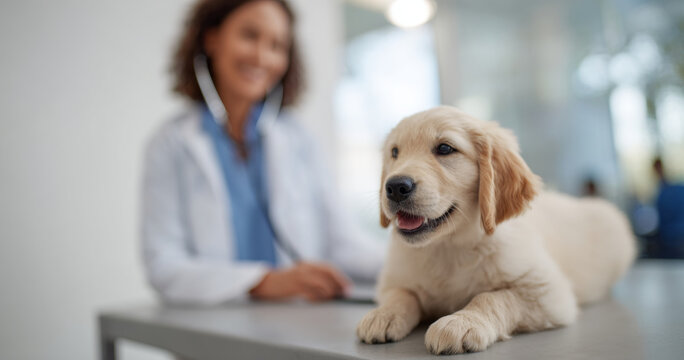 Golden retriever puppy at veterinary clinic