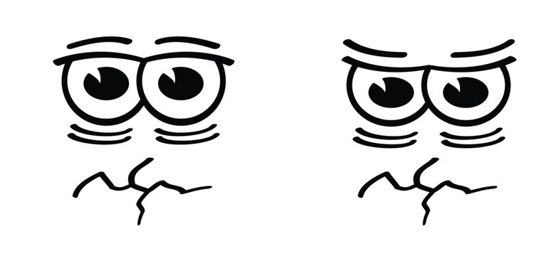 Cartoon depresion frightened eyes and mouth. Unhappy depressed face, the concept of mental health. Emotional burnout, problems or fatigue and a downed. Unhappy,  expression of fear and sadness.