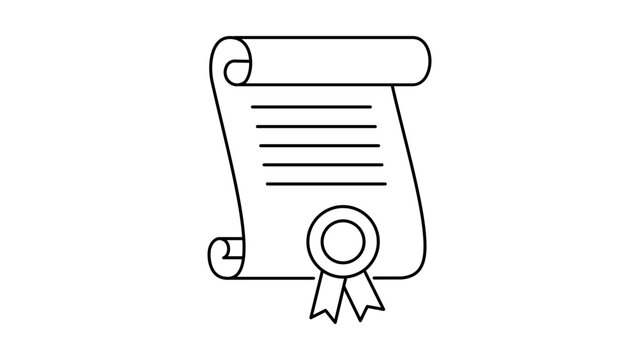 Minimalist black line vector icon of a legal scroll or rolled parchment document on a white background, clean hand-drawn illustration for law, justice, history, and education, scalable SVG asset.