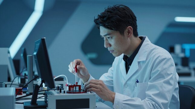 Scientist Working in High-Tech Laboratory with Advanced Equipment