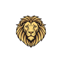 Fototapeta premium Powerful golden lion head mascot illustration facing forward