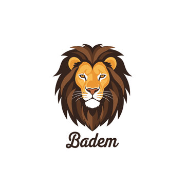 Powerful lion head logo with brown and golden mane and the text Badem