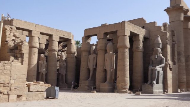 View of the Luxor Temple, archeological site in Luxor, Egypt. Tourism and travel in Egyptian city, with monuments and landmarks