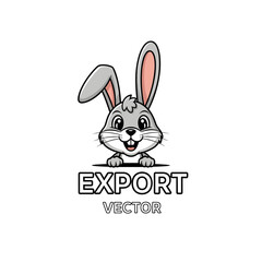 Fototapeta premium Smiling cartoon rabbit mascot with Export Vector text on white background