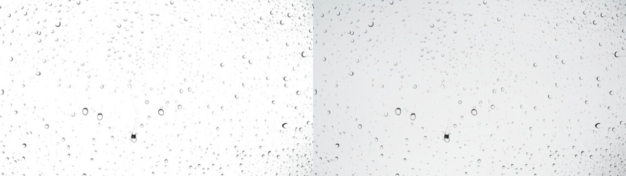 Water drops rainy glass window overlay with large water beads on PNG transparent background