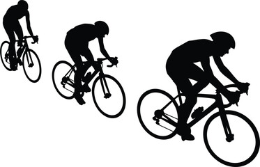 Obraz premium Cycling race silhouettes, road bike athletes in motion for sport competition illustration