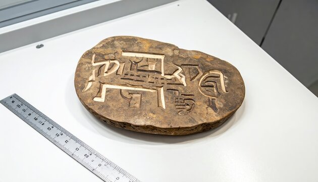 Ancient Fragment of a Linear B Clay Tablet with Syllabic Script