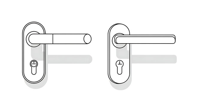 Vector illustration of door handles with keyholes on white background