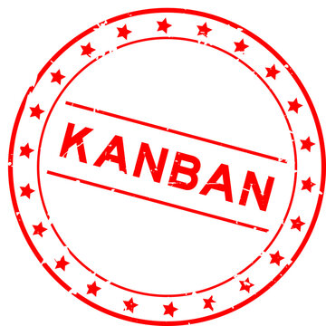 Grunge red kanban word round rubber seal stamp on white background