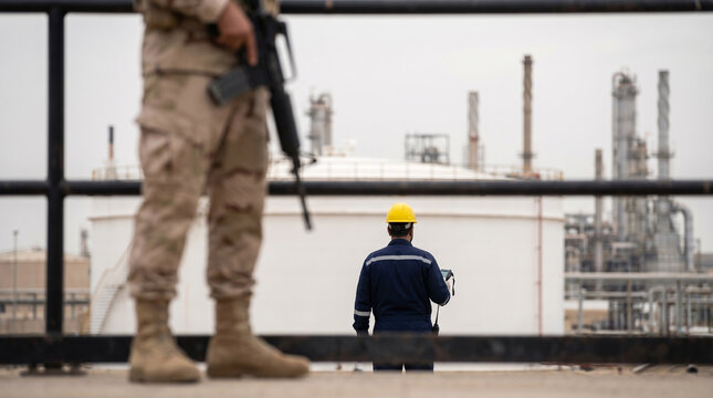 Military Surveillance at Industrial Plant During Global Energy Crisis