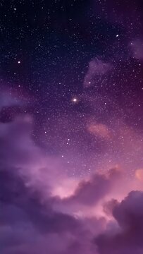 Purple starry night sky with magical galaxy clouds background