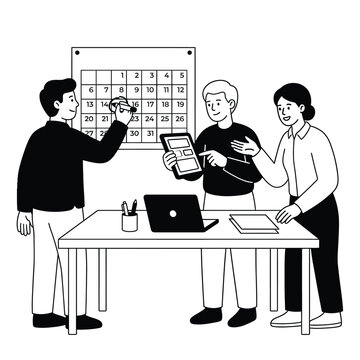 Teamwork collaboration in mono-line vector style.