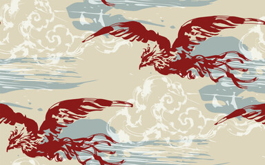 phoenix abstract seamless pattern design brush strokes japanese chinese vector ink traditional asian design isolated © CharlieNati