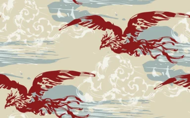 phoenix abstract seamless pattern design brush strokes japanese chinese vector ink traditional asian design isolated © CharlieNati