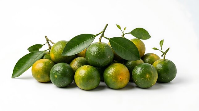 Koktail jeruk nipis segar dengan daun hijau di atas latar belakang putih yang bersih dan cerah, cocok untuk tema makanan sehat dan minuman segar