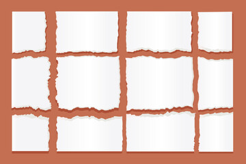 Fototapeta premium Torn Paper Grid Layout on Terracotta Background Ripped Paper Frame Template