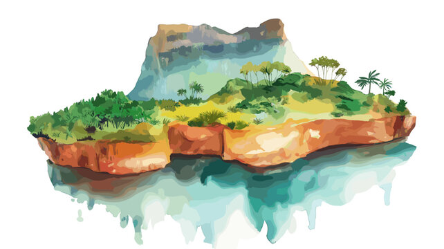 Chamarel Seven Colored Earth. Chamarel Seven Colored Earth hand drawn watercolor illustration on white background