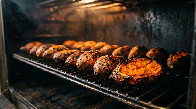 Ayam bakar dan labu panggang yang sedang dimasak di oven untuk hidangan khas Indonesia
