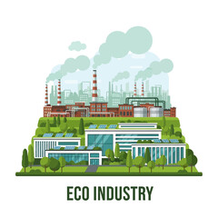 Fototapeta premium Eco Industry with Green Energy and Pollution Contrasting
