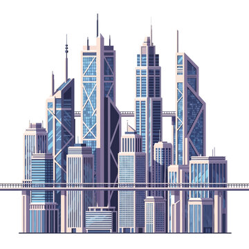 Futuristic Cityscape with Modern Skyscrapers and Skybridge