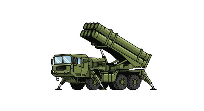 Heavy duty military mobile missile launcher on a robust truck chassis prepared for defense operations.