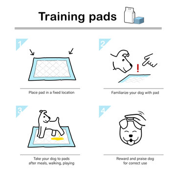 Training changing pads for dogs user instruction set icons. The outline icons are well scalable and editable. Contrasting elements are good for different backgrounds. EPS10.