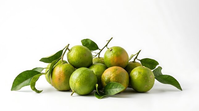 Kelompok jeruk segar dan matang dengan daun hijau terlihat alami untuk konsep bahan buah sehat dan alami di meja makan atau pasar