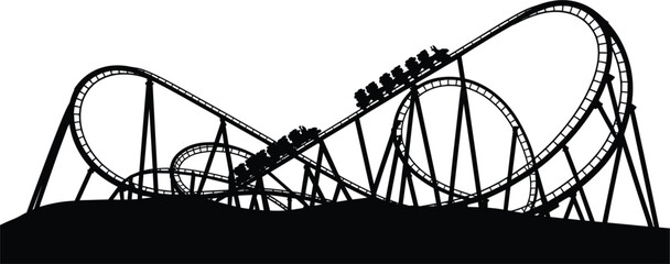 Roller coaster silhouette, amusement park ride for thrill entertainment and fun illustration © Sume