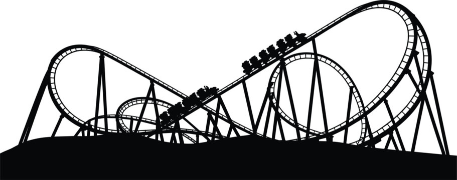 Roller coaster silhouette, amusement park ride for thrill entertainment and fun illustration