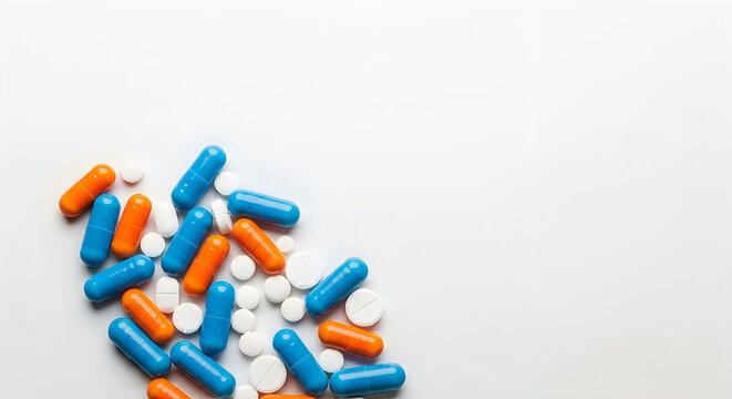 colorful pills on white background