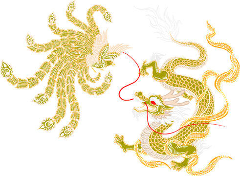dragon and phoenix batik decoration vector