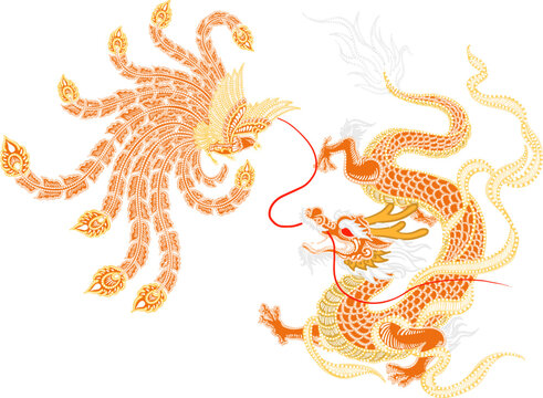 dragon and phoenix batik decoration vector